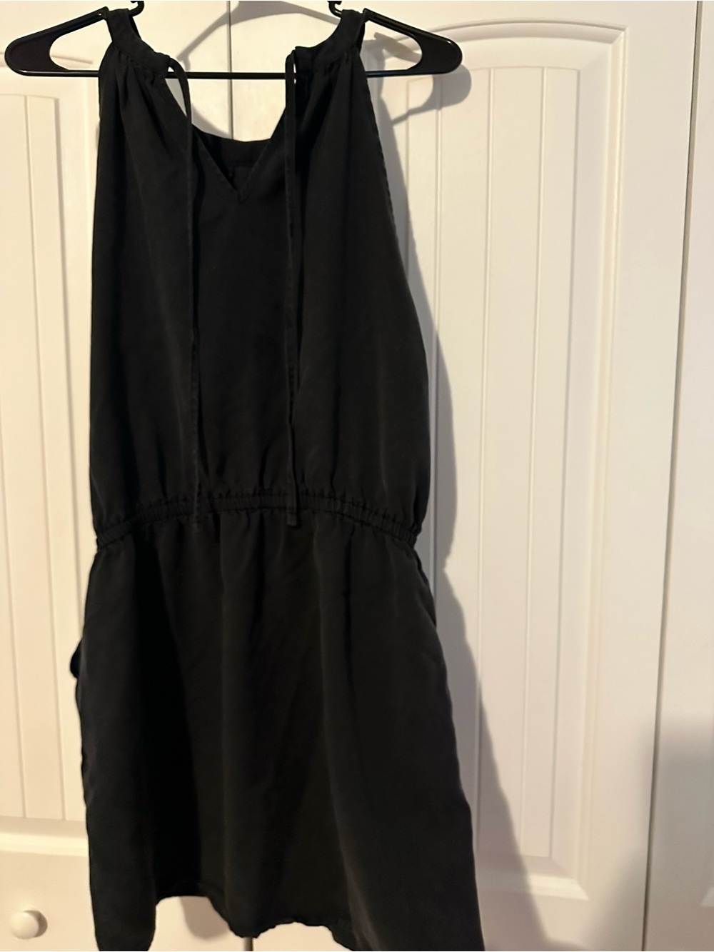Women's Black Maxi Dress with Tie Neck